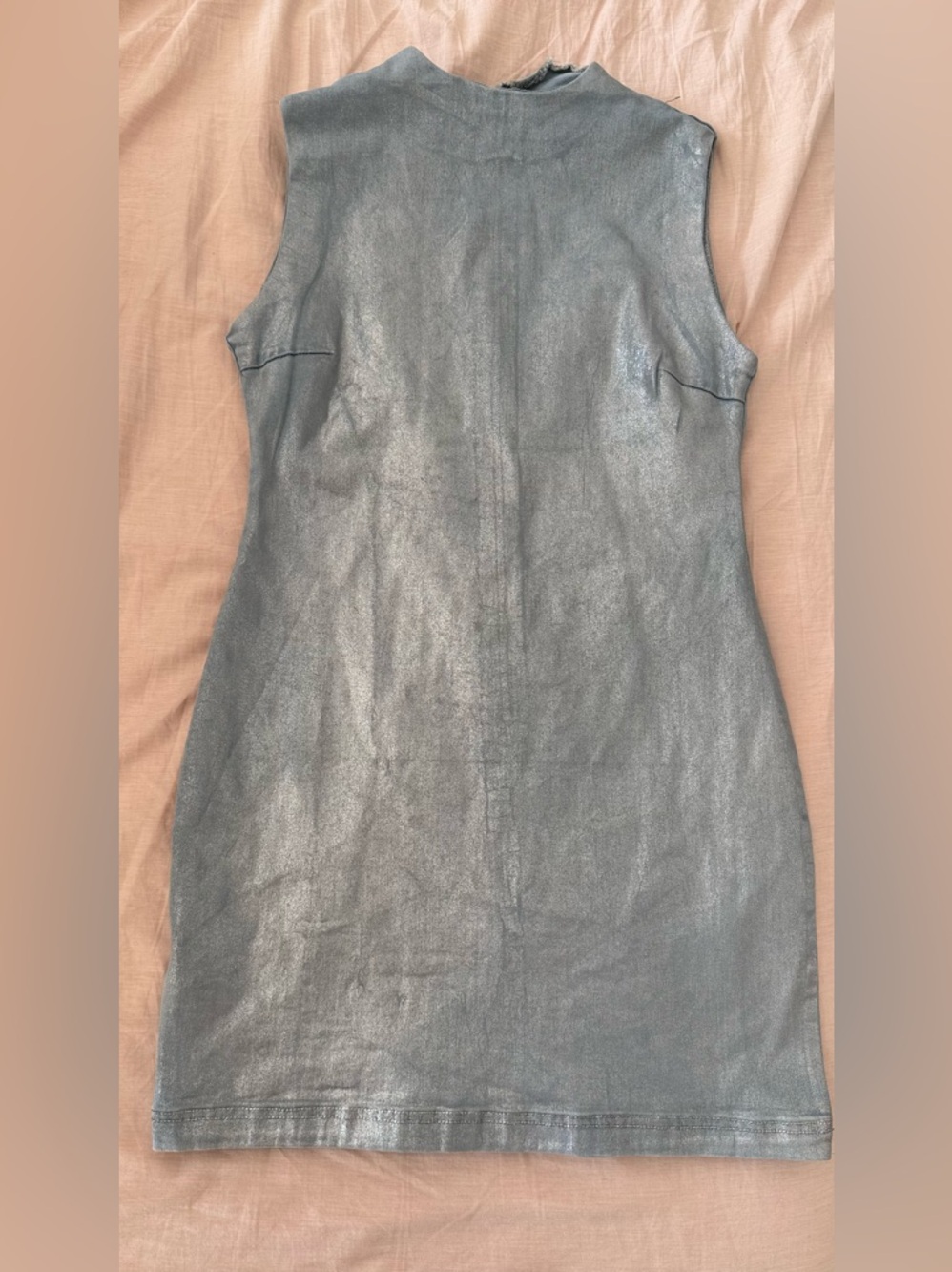 Akira Into the Night Metallic Pale Blue Denim Bodycon Mini Dress XL
